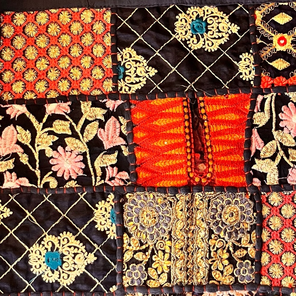 Colorful Embroidered Patchwork Fabric